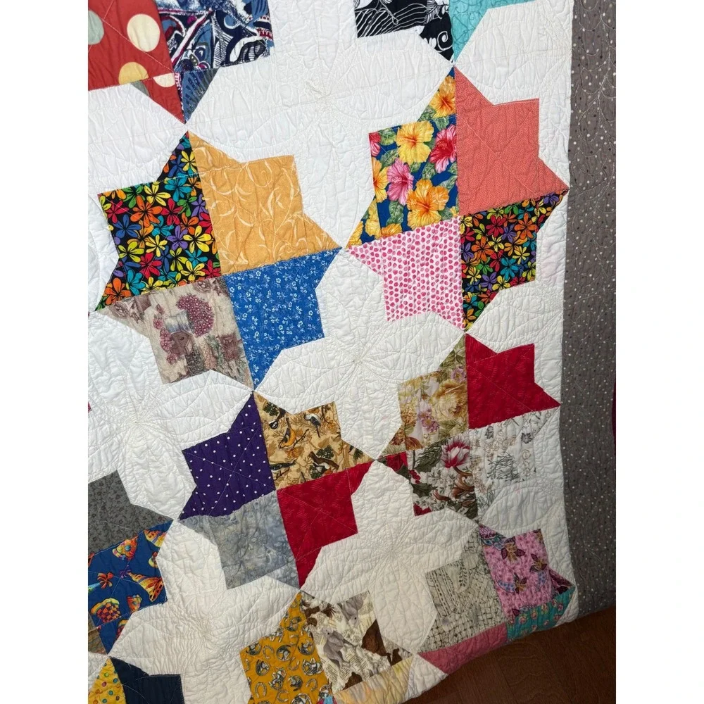 Handmade Patchwork Star Quilt Scrappy Pattern Floral Novelty Print Multi Color